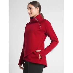Athleta Red Fleece Asym Wrap Pullover XXS Cozy Warm Funnel Neck Zip Sweatshirt